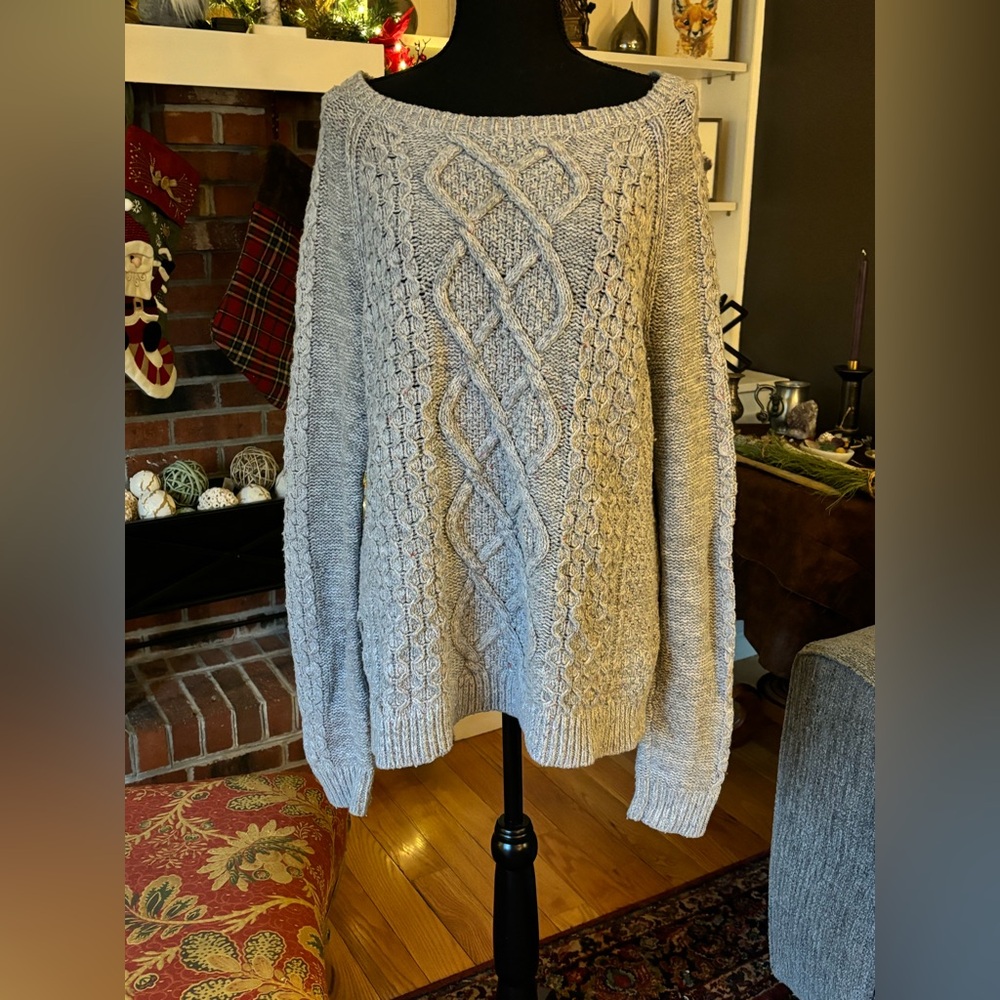Lands' End Gray Heathered Knit Sweater Woman’s-size L